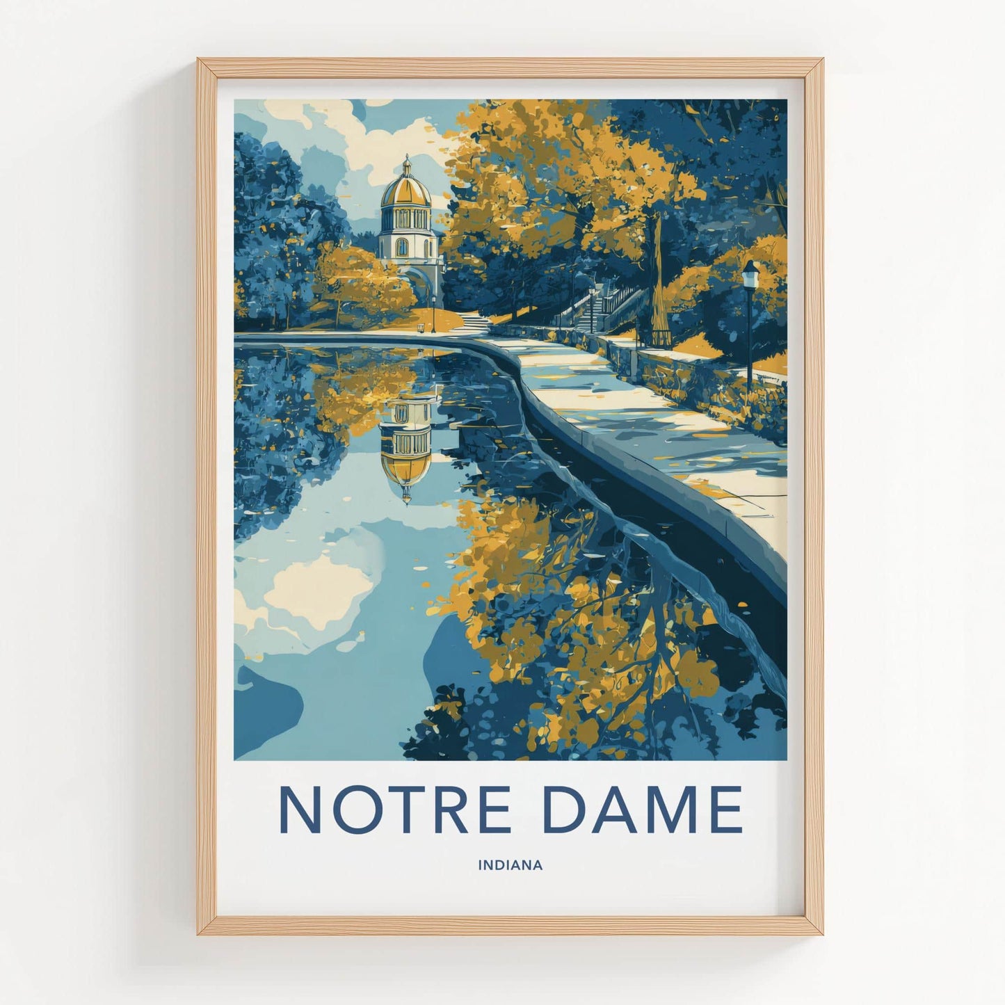 Notre Dame Poster - Indiana Travel Art - Golden Dome Reflection Home Decor