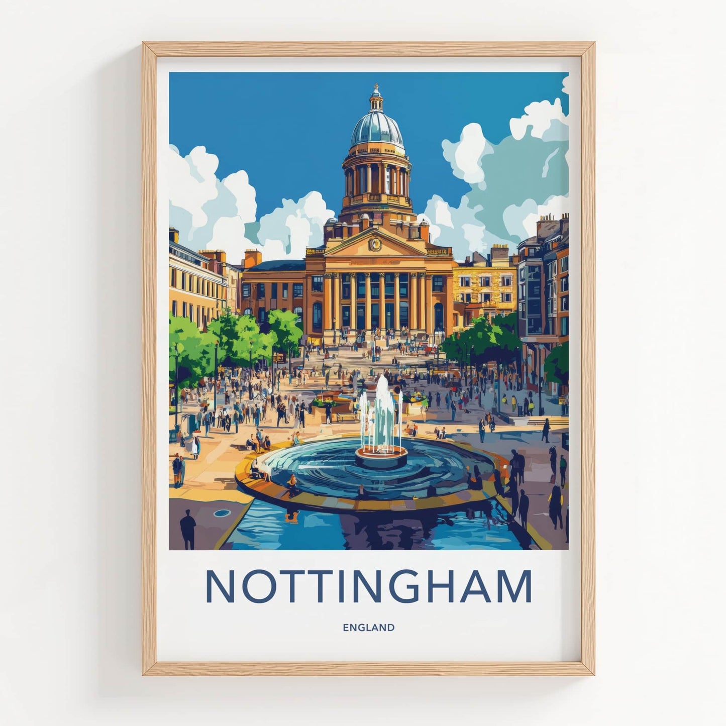 Nottingham Poster - England Travel Art - City Square Fountain Home Decor