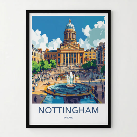 Nottingham Poster - England Travel Art - City Square Fountain Home Decor