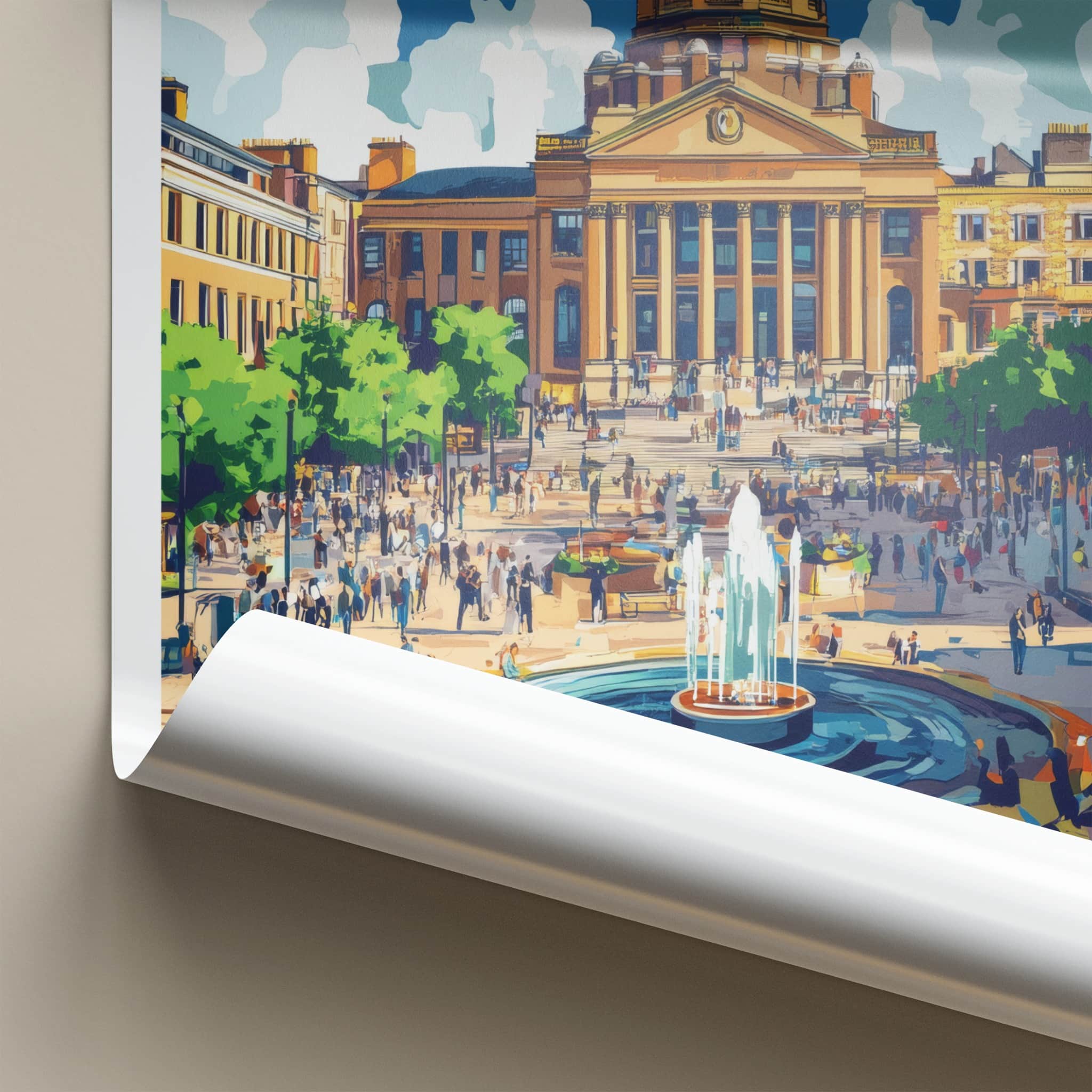 Nottingham Poster - England Travel Art - City Square Fountain Home Decor
