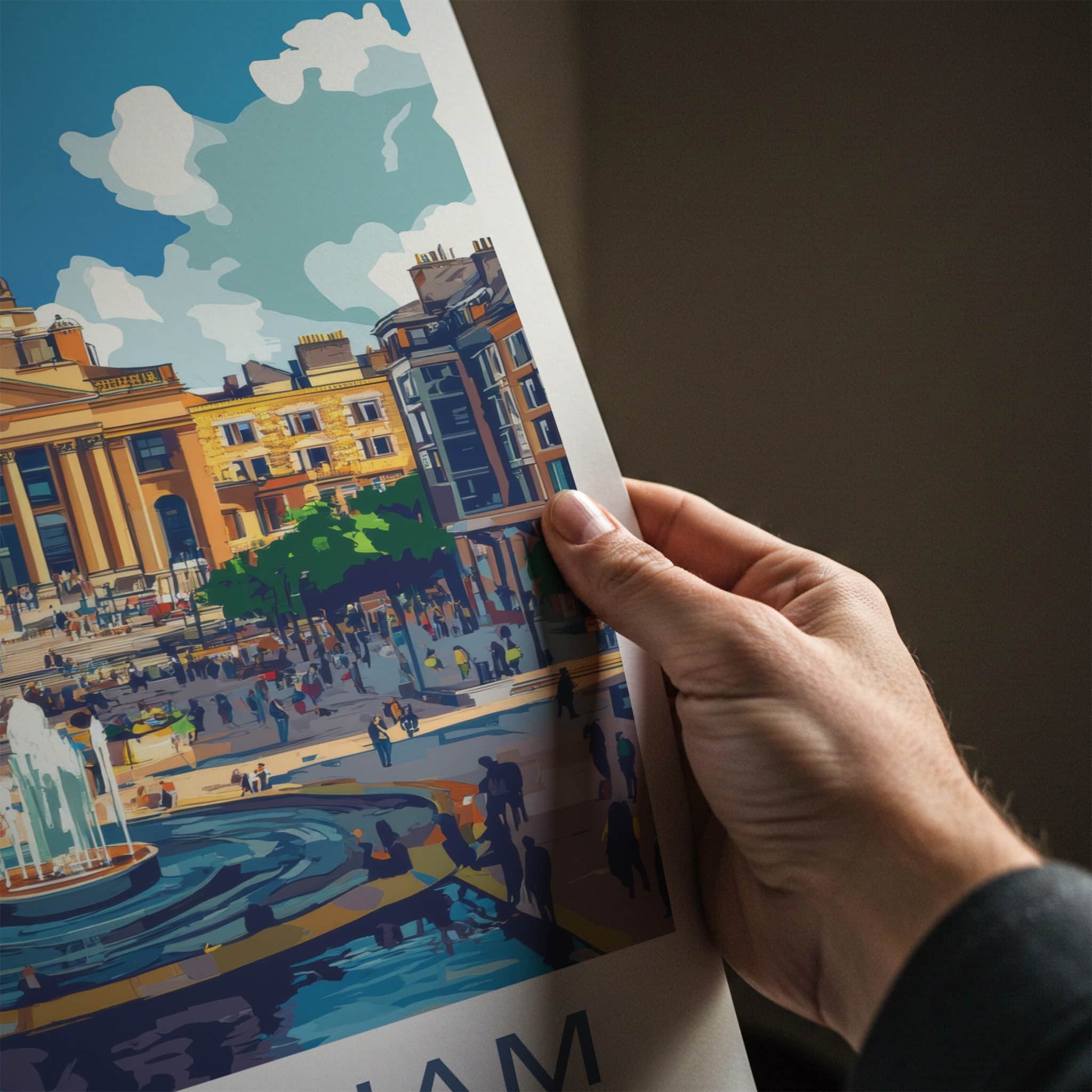 Nottingham Poster - England Travel Art - City Square Fountain Home Decor