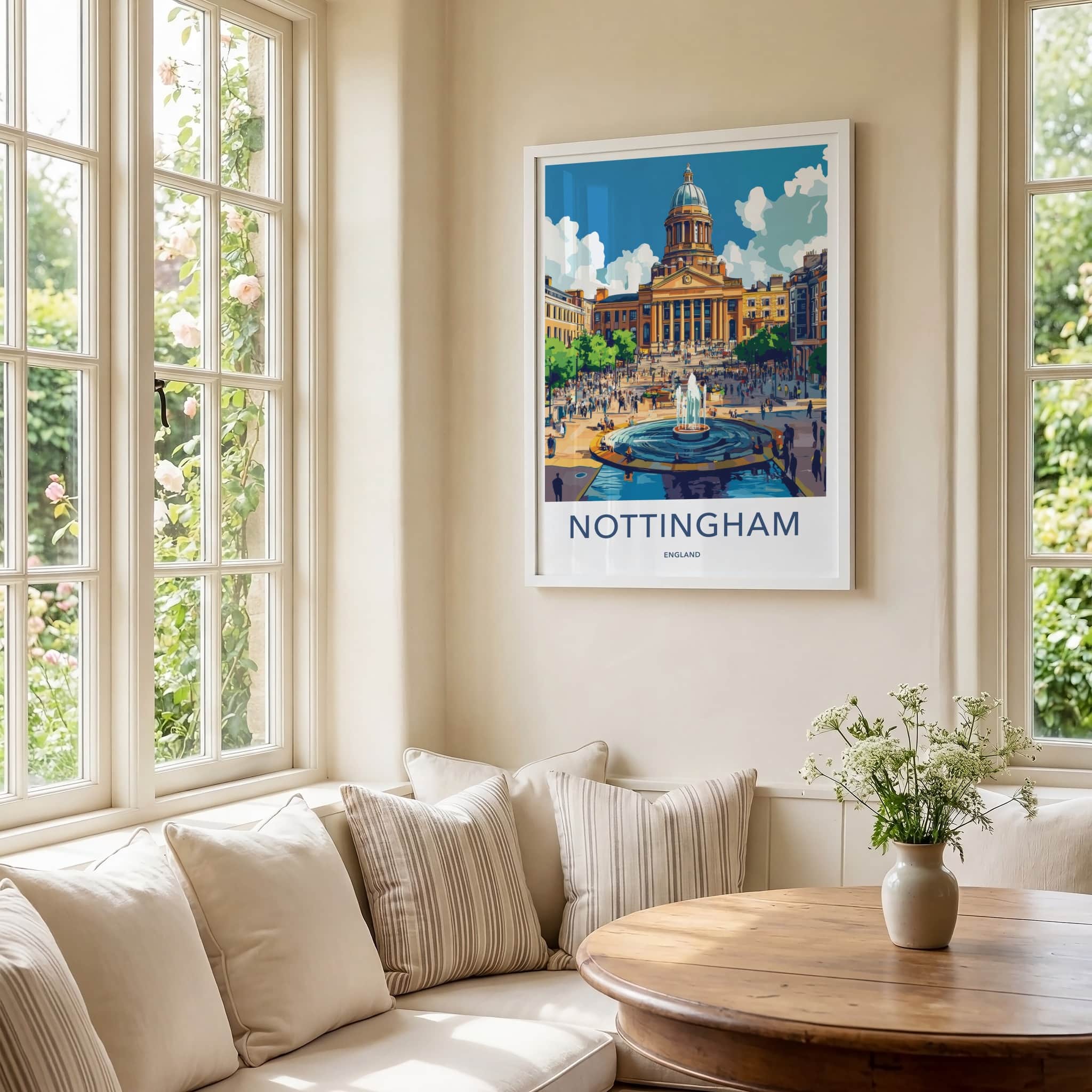 Nottingham Poster - England Travel Art - City Square Fountain Home Decor
