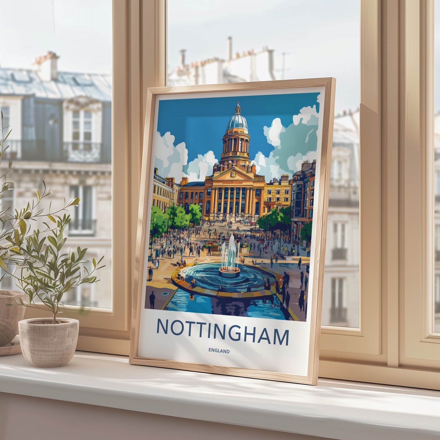 Nottingham Poster - England Travel Art - City Square Fountain Home Decor