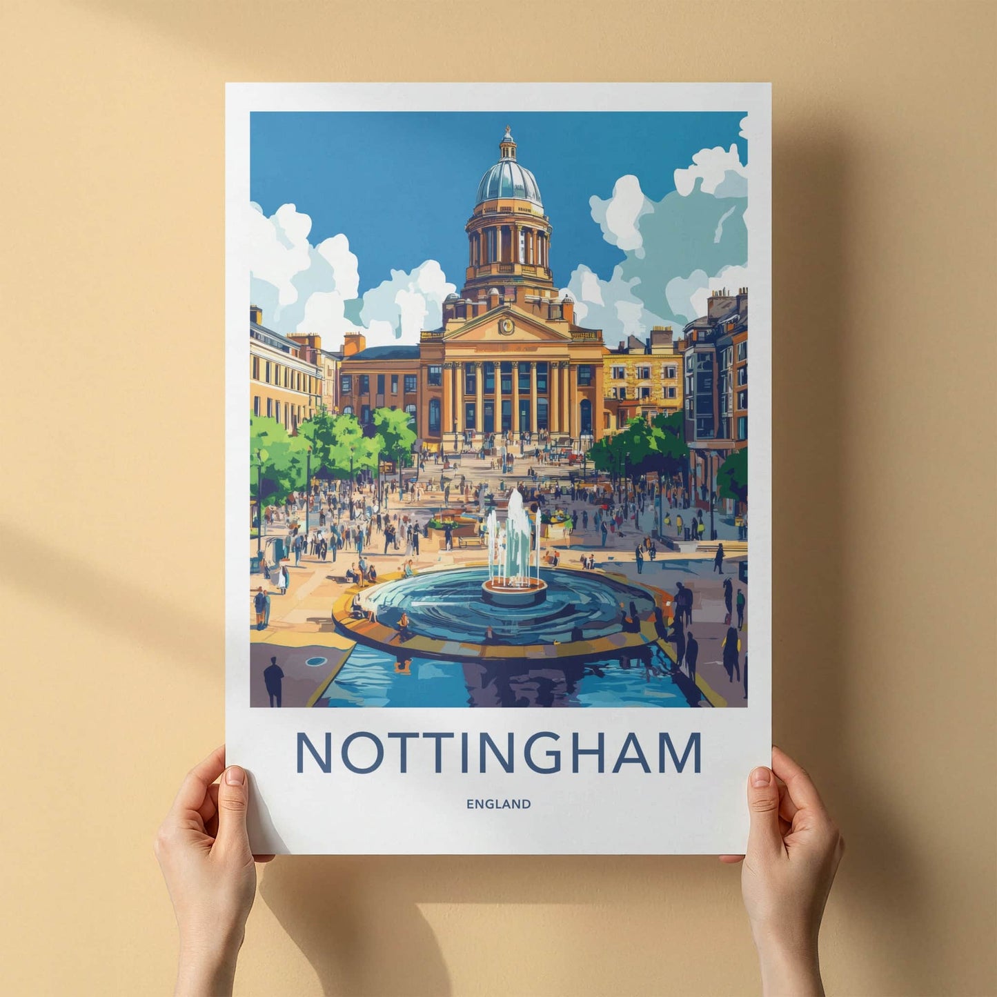 Nottingham Poster - England Travel Art - City Square Fountain Home Decor