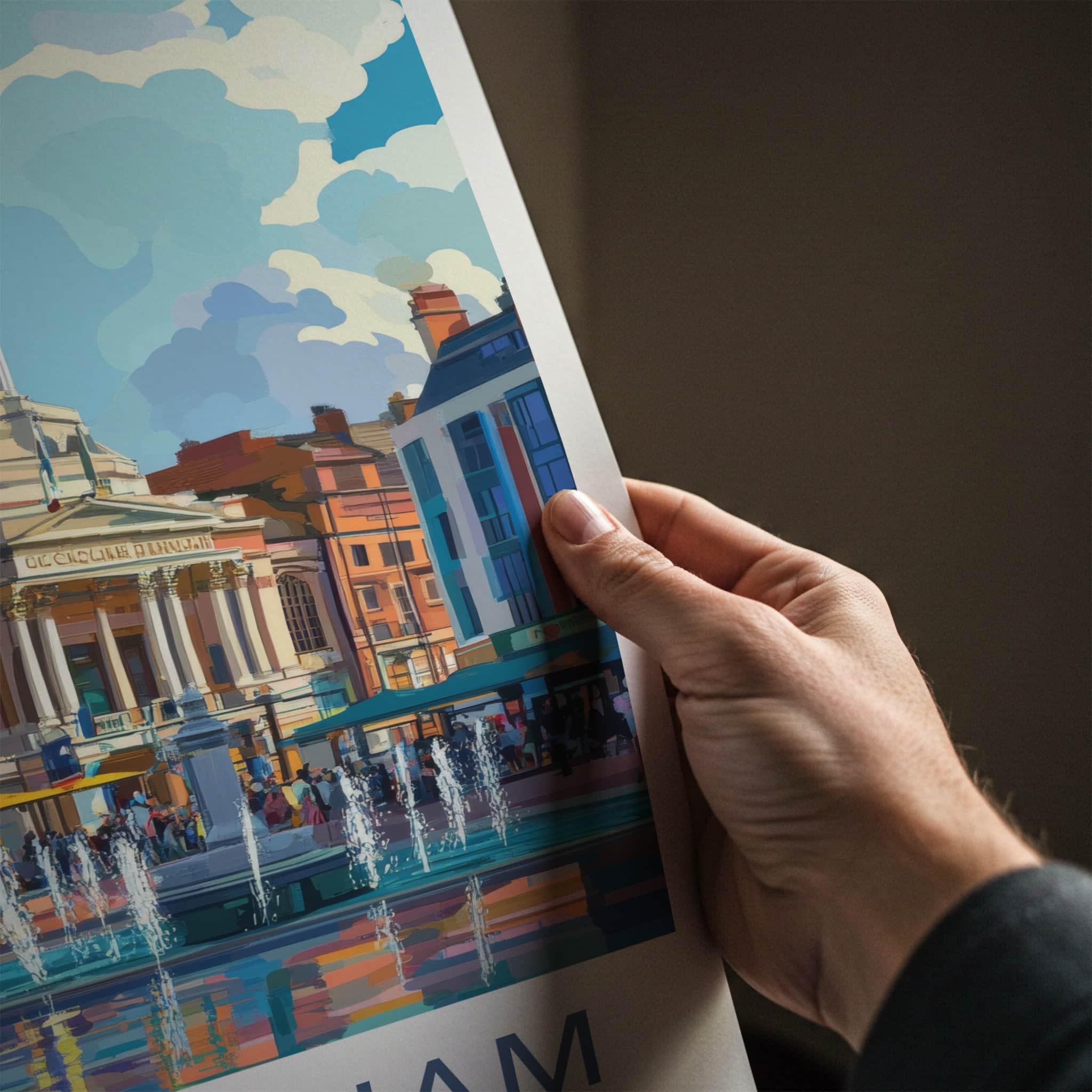 Nottingham Poster - England Travel Art - City Square Fountain Home Decor