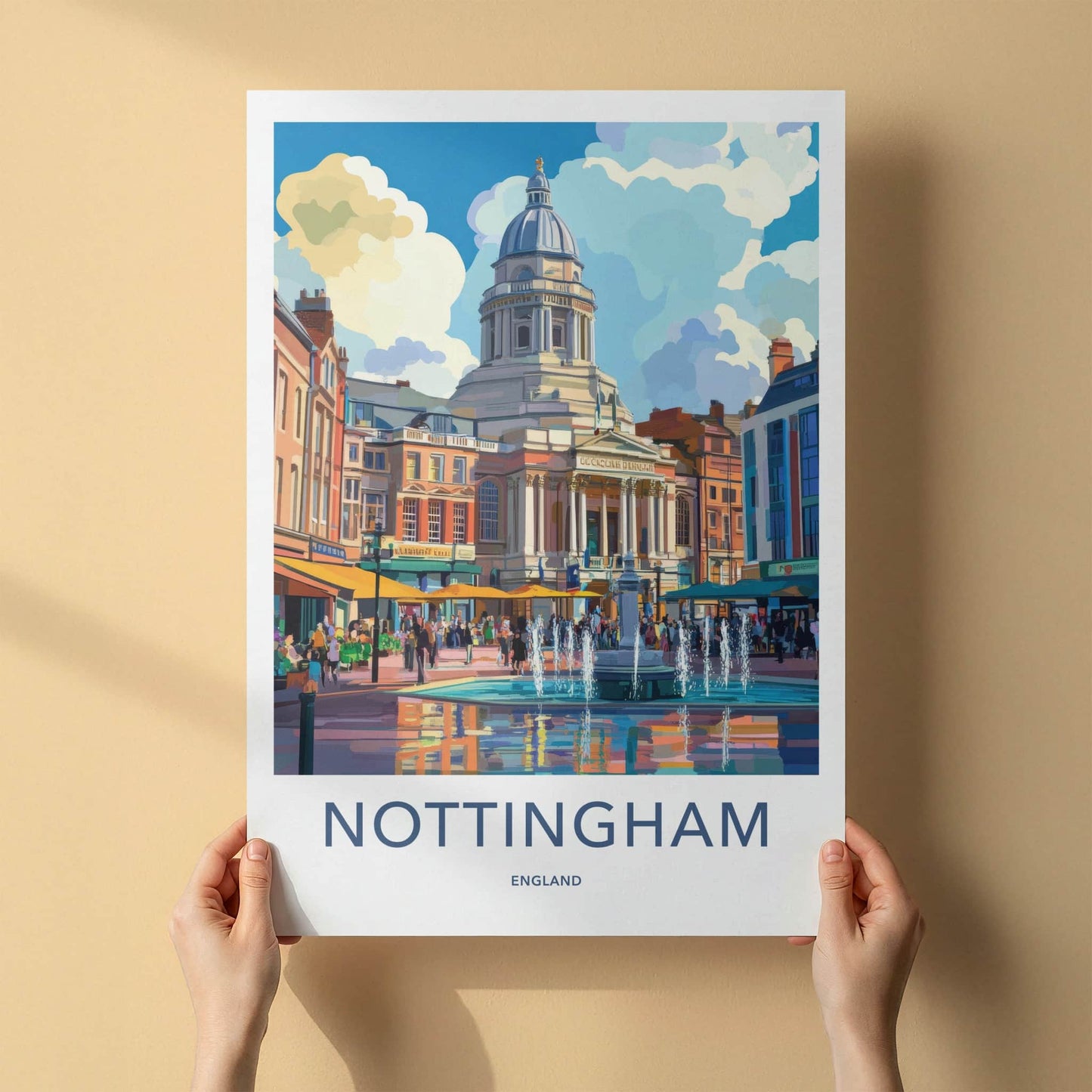 Nottingham Poster - England Travel Art - City Square Fountain Home Decor