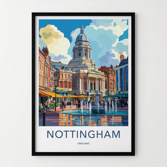 Nottingham Poster - England Travel Art - City Square Fountain Home Decor