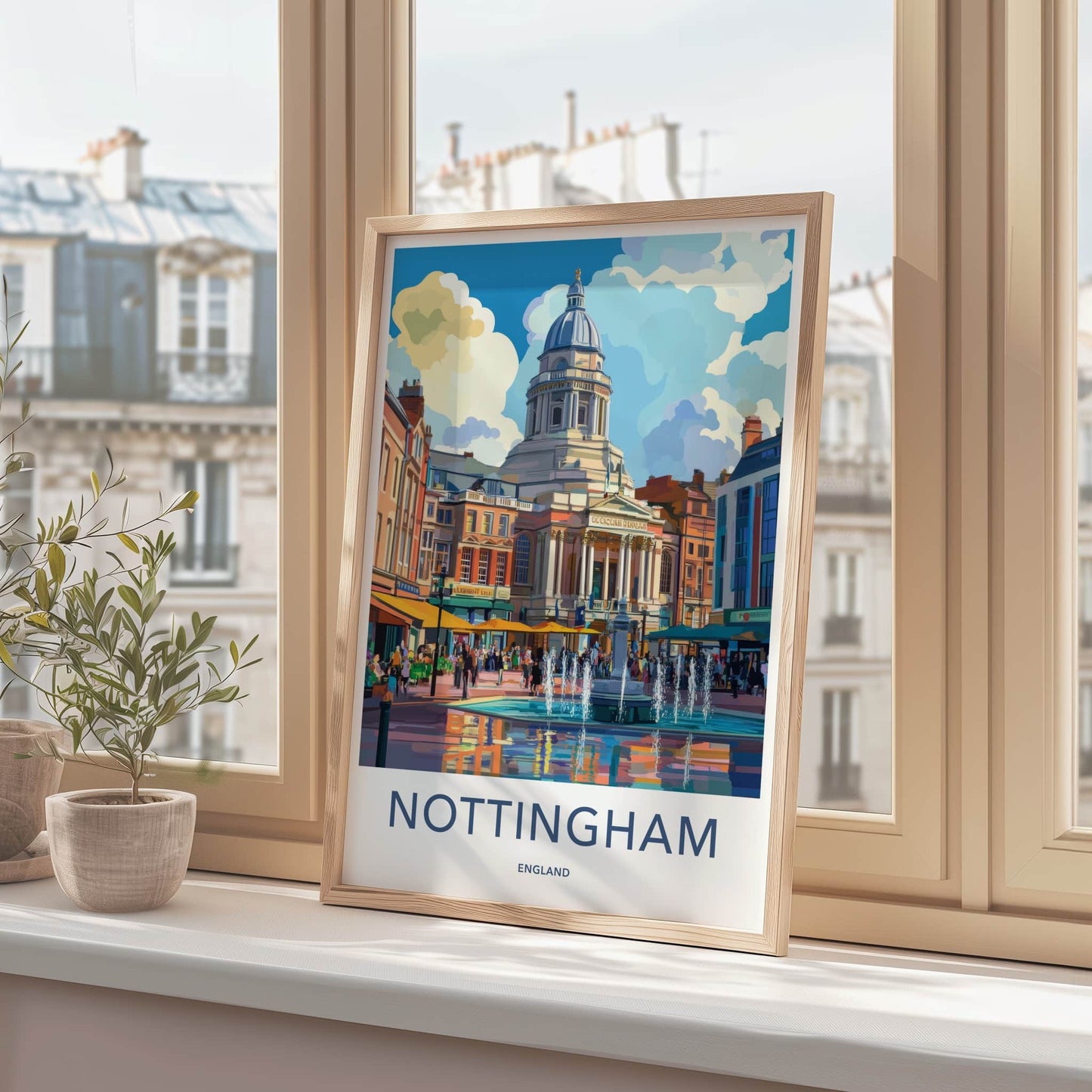 Nottingham Poster - England Travel Art - City Square Fountain Home Decor