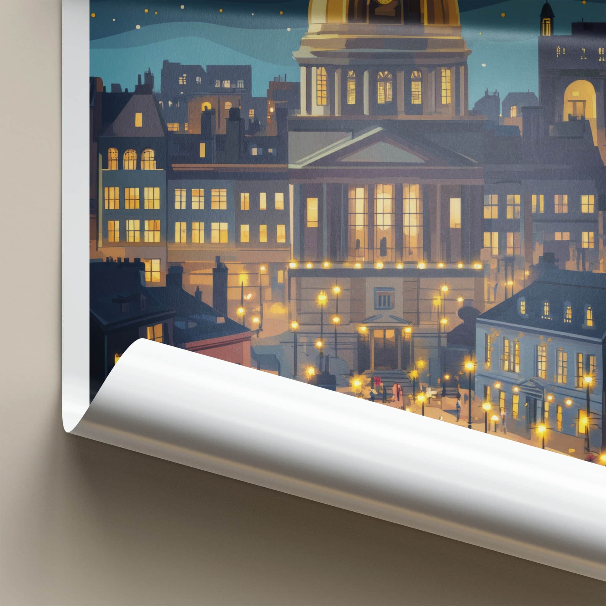 Nottingham Poster - England Wall Art - Moonlit City Square Home Decor