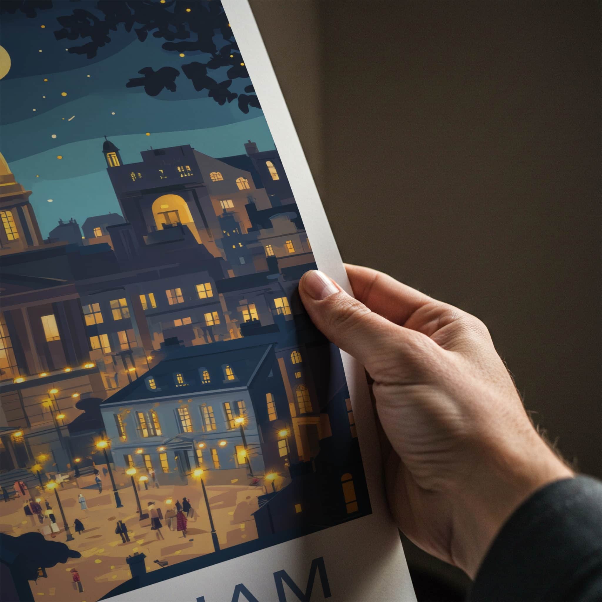 Nottingham Poster - England Wall Art - Moonlit City Square Home Decor