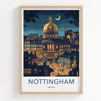 Nottingham Poster - England Wall Art - Moonlit City Square Home Decor