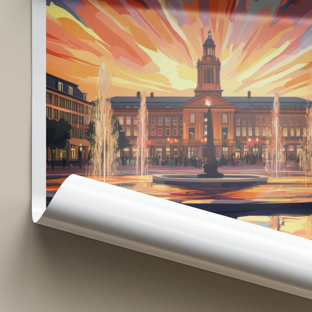 Nottingham Poster - England Wall Art - Vibrant Sunset Fountains Home Decor