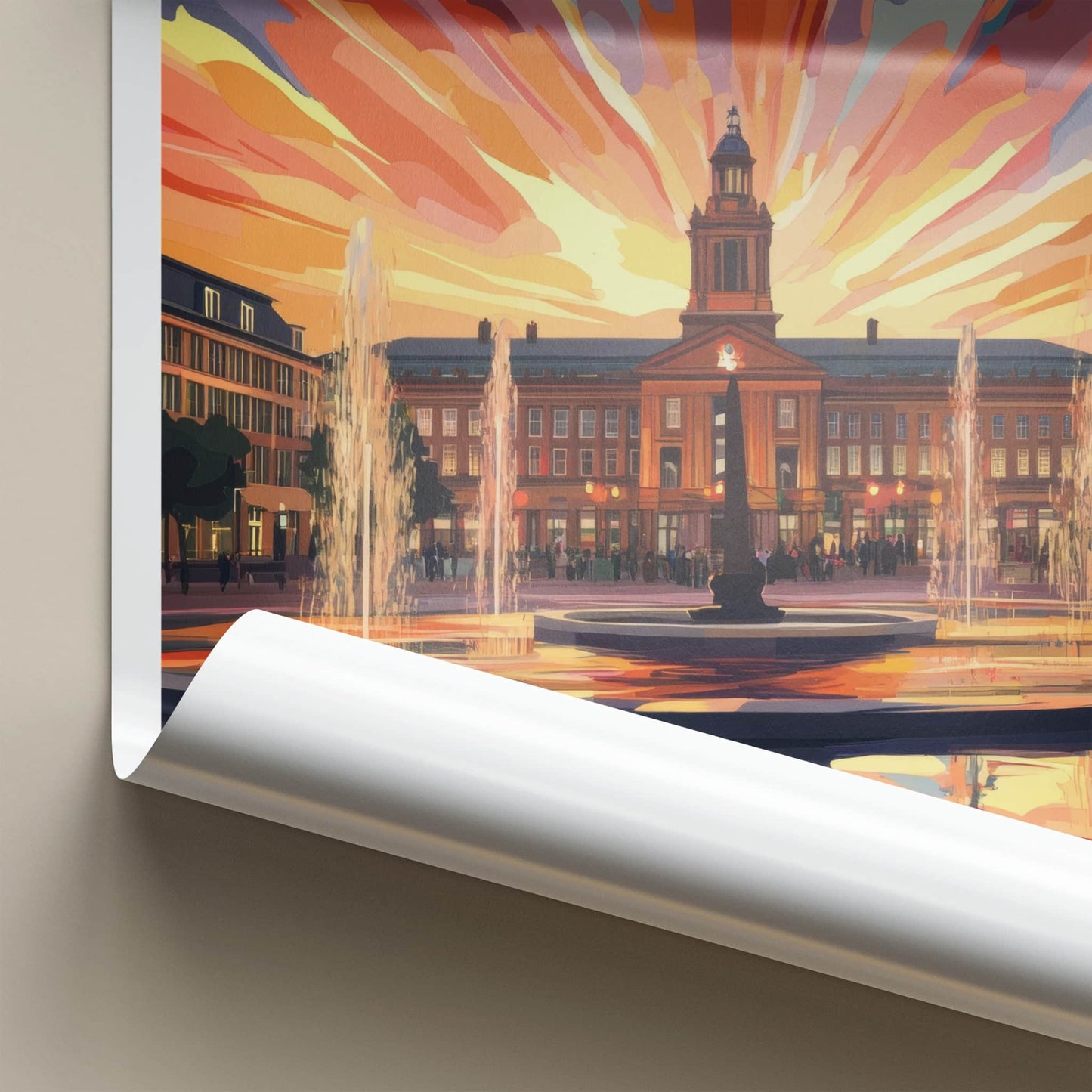 Nottingham Poster - England Wall Art - Vibrant Sunset Fountains Home Decor