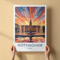 Nottingham Poster - England Wall Art - Vibrant Sunset Fountains Home Decor