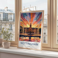 Nottingham Poster - England Wall Art - Vibrant Sunset Fountains Home Decor