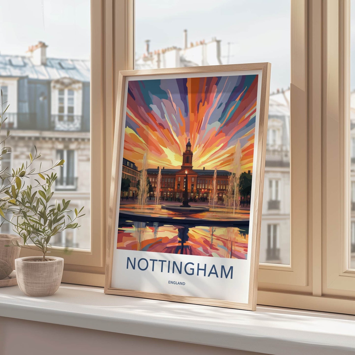 Nottingham Poster - England Wall Art - Vibrant Sunset Fountains Home Decor