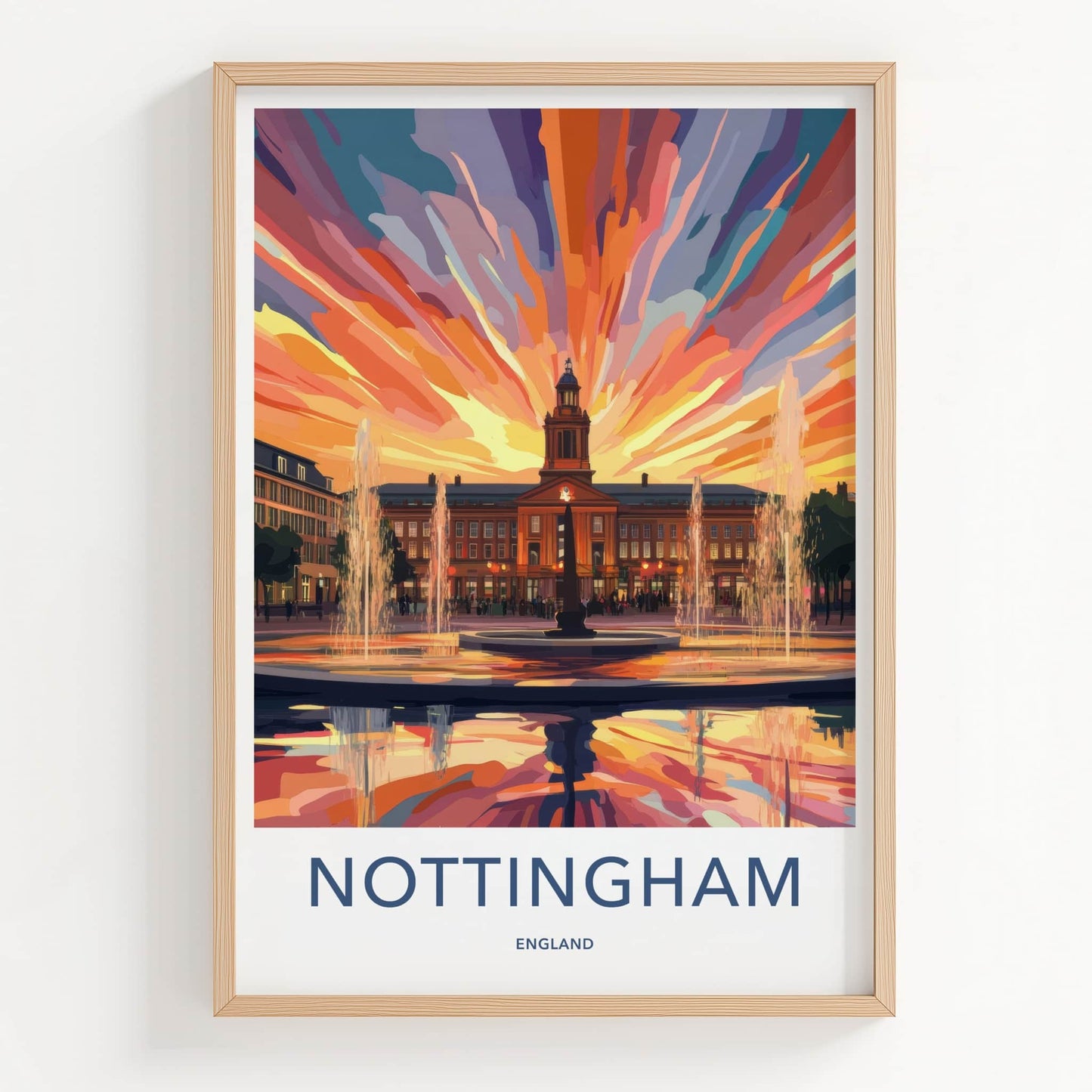 Nottingham Poster - England Wall Art - Vibrant Sunset Fountains Home Decor