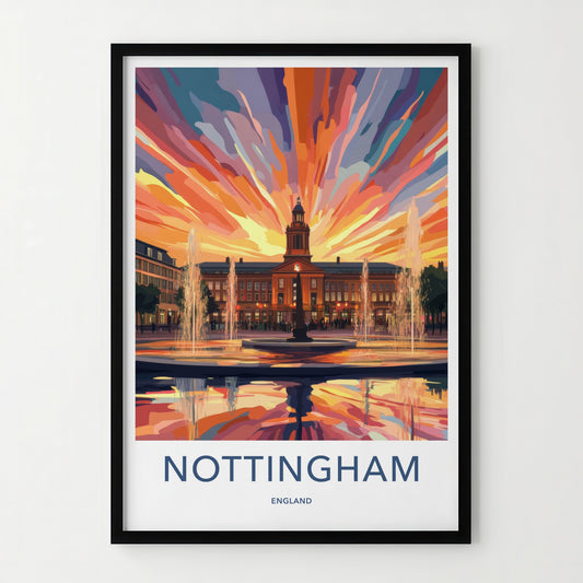 Nottingham Poster - England Wall Art - Vibrant Sunset Fountains Home Decor