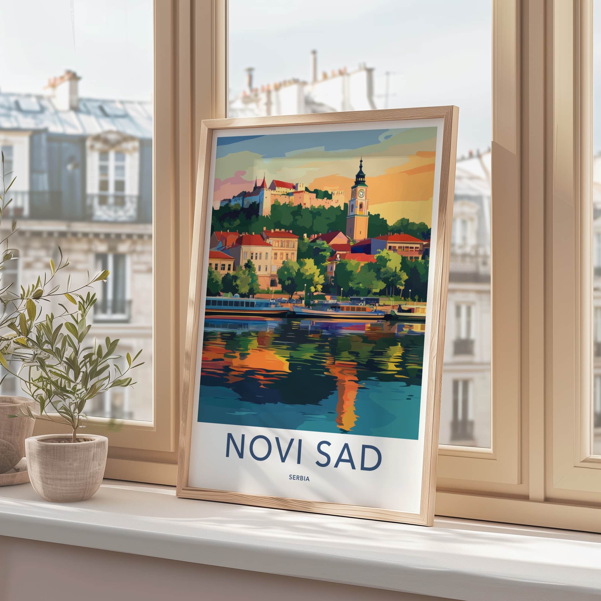 Novi Sad Poster - Serbia Travel Art - River City Tower Wall Decor