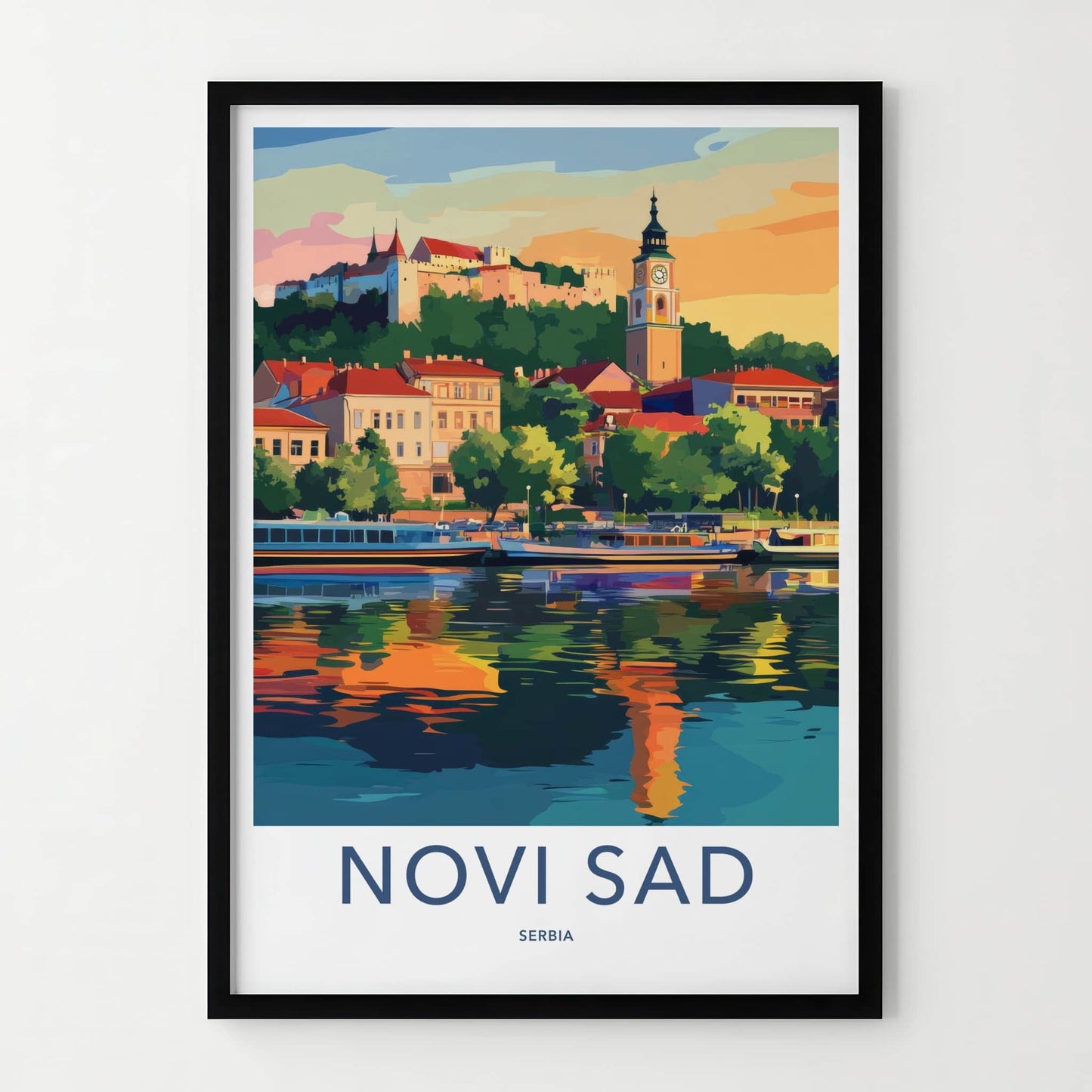 Novi Sad Poster - Serbia Travel Art - River City Tower Wall Decor