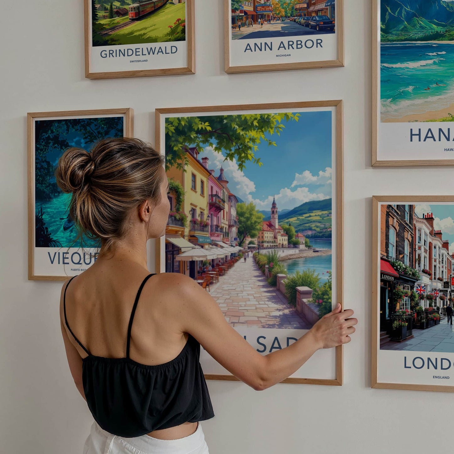 Novi Sad Poster - Serbia Travel Art - Vibrant Cafe Riverwalk Home Decor