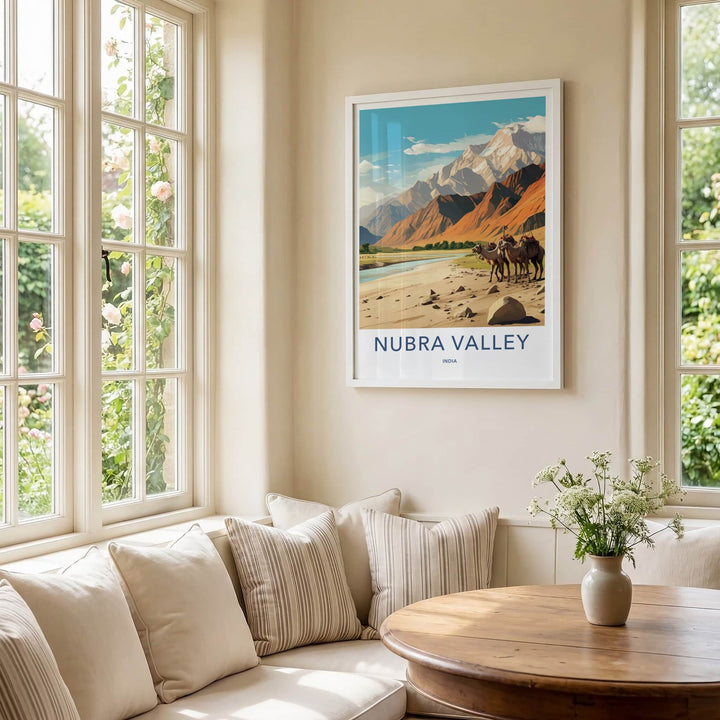 Nubra Valley Poster - India Travel Art - Ladakh Desert Camels Wall Decor