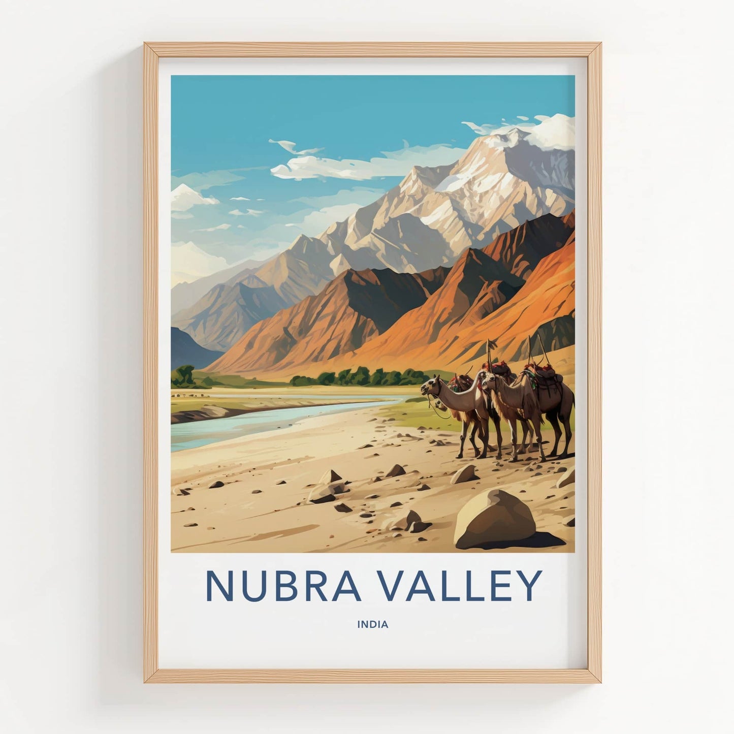 Nubra Valley Poster - India Travel Art - Ladakh Desert Camels Wall Decor
