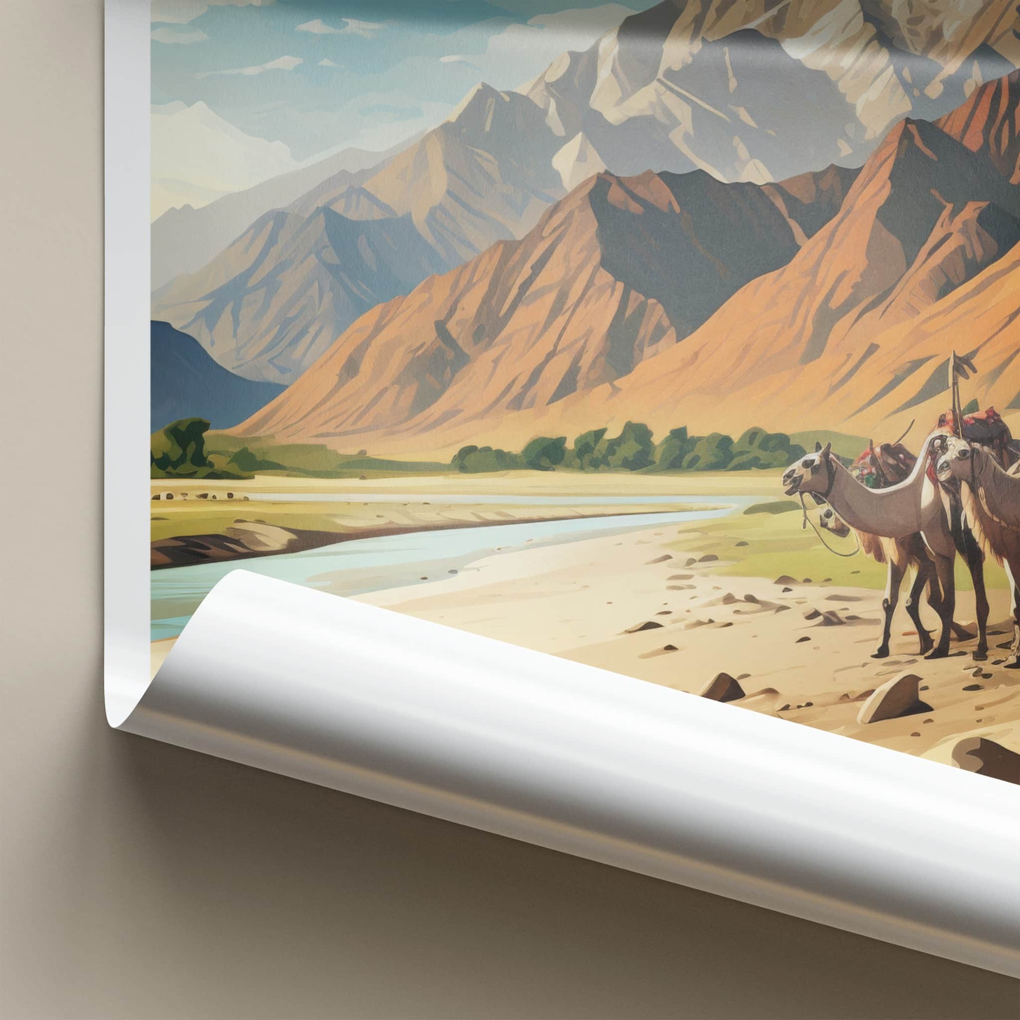 Nubra Valley Poster - India Travel Art - Ladakh Desert Camels Wall Decor