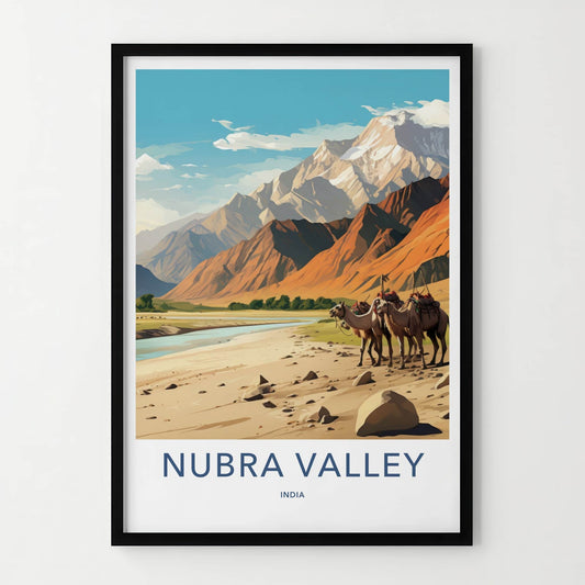 Nubra Valley Poster - India Travel Art - Ladakh Desert Camels Wall Decor