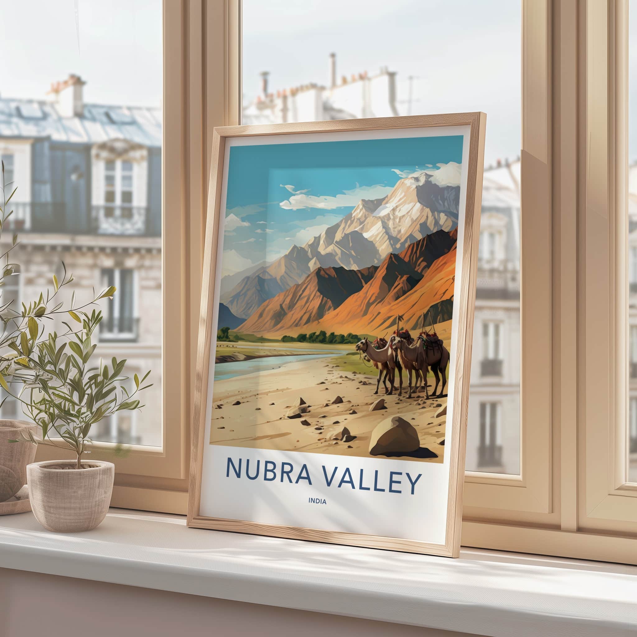 Nubra Valley Poster - India Travel Art - Ladakh Desert Camels Wall Decor