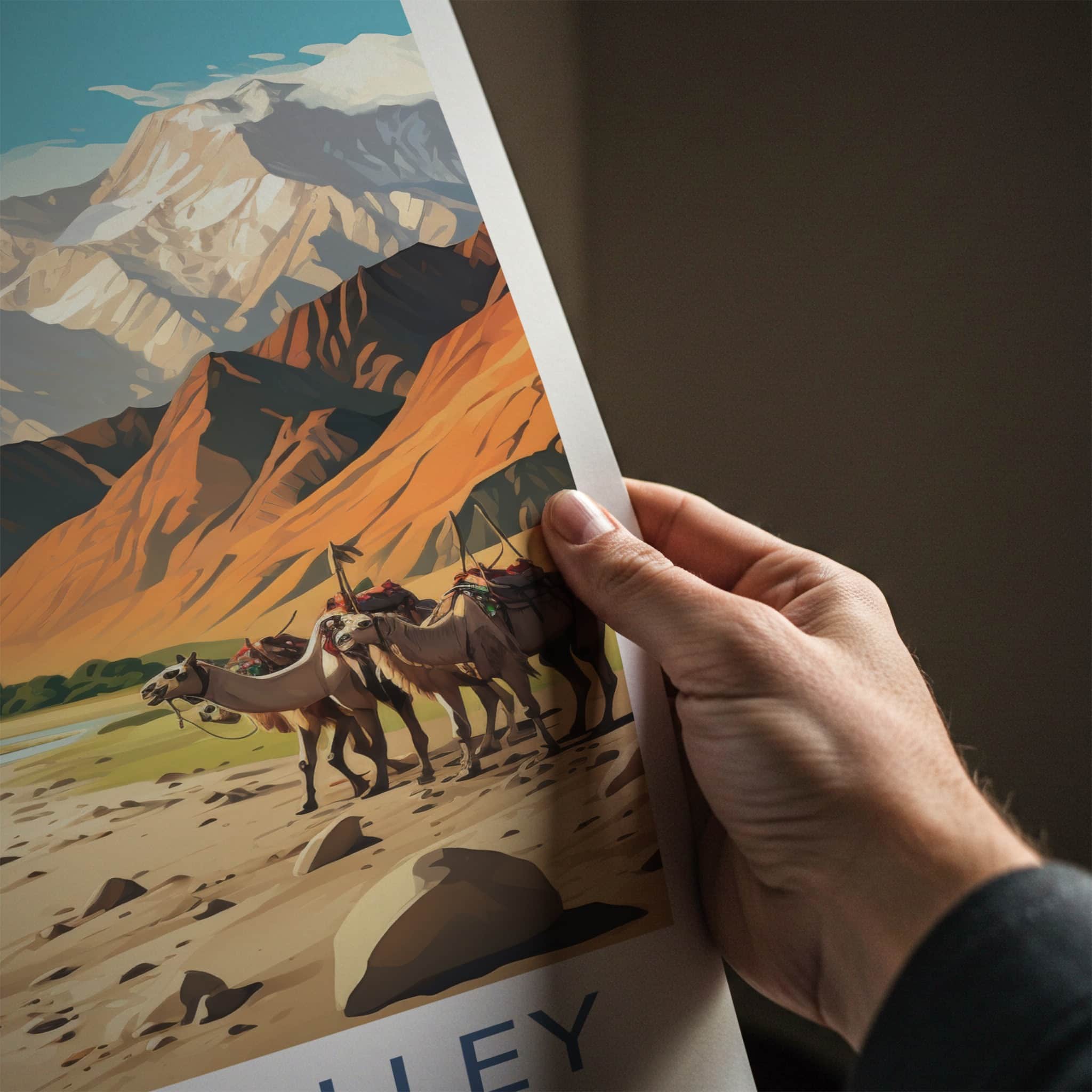 Nubra Valley Poster - India Travel Art - Ladakh Desert Camels Wall Decor