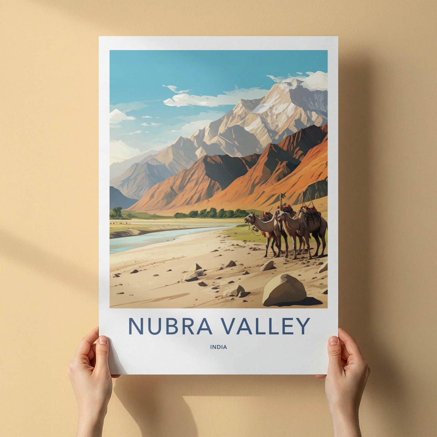 Nubra Valley Poster - India Travel Art - Ladakh Desert Camels Wall Decor