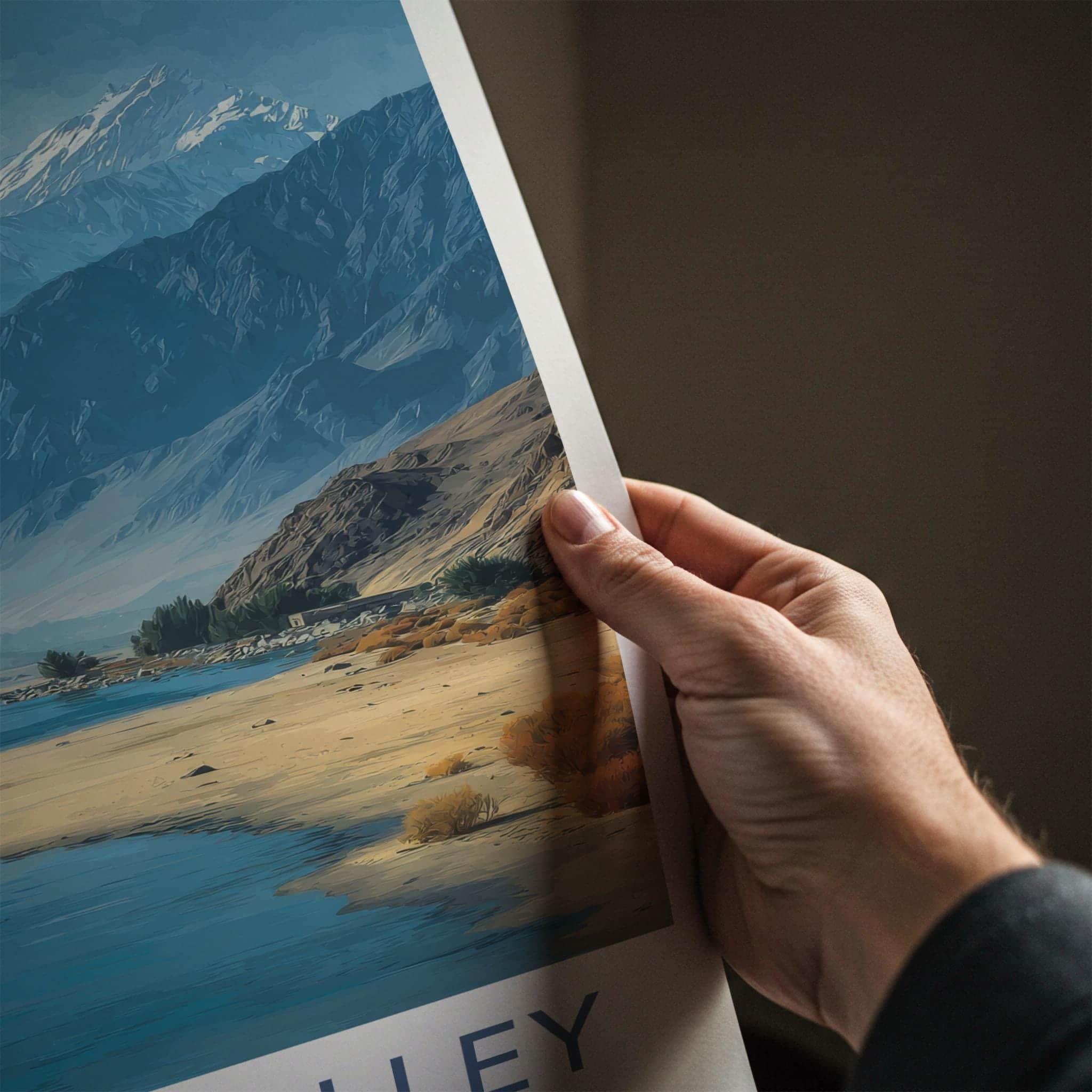 Nubra Valley Poster - India Travel Art - Ladakh Mountain River Camels Home Decor