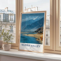 Nubra Valley Poster - India Travel Art - Ladakh Mountain River Camels Home Decor