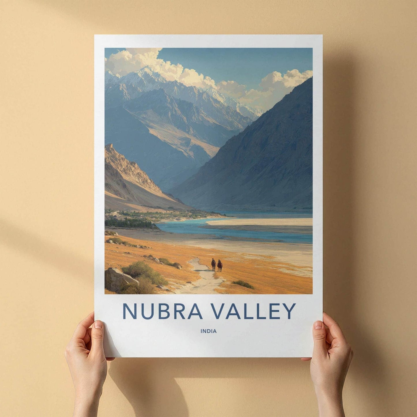 Nubra Valley Poster - India Travel Art - Ladakh Riders River Valley Home Decor