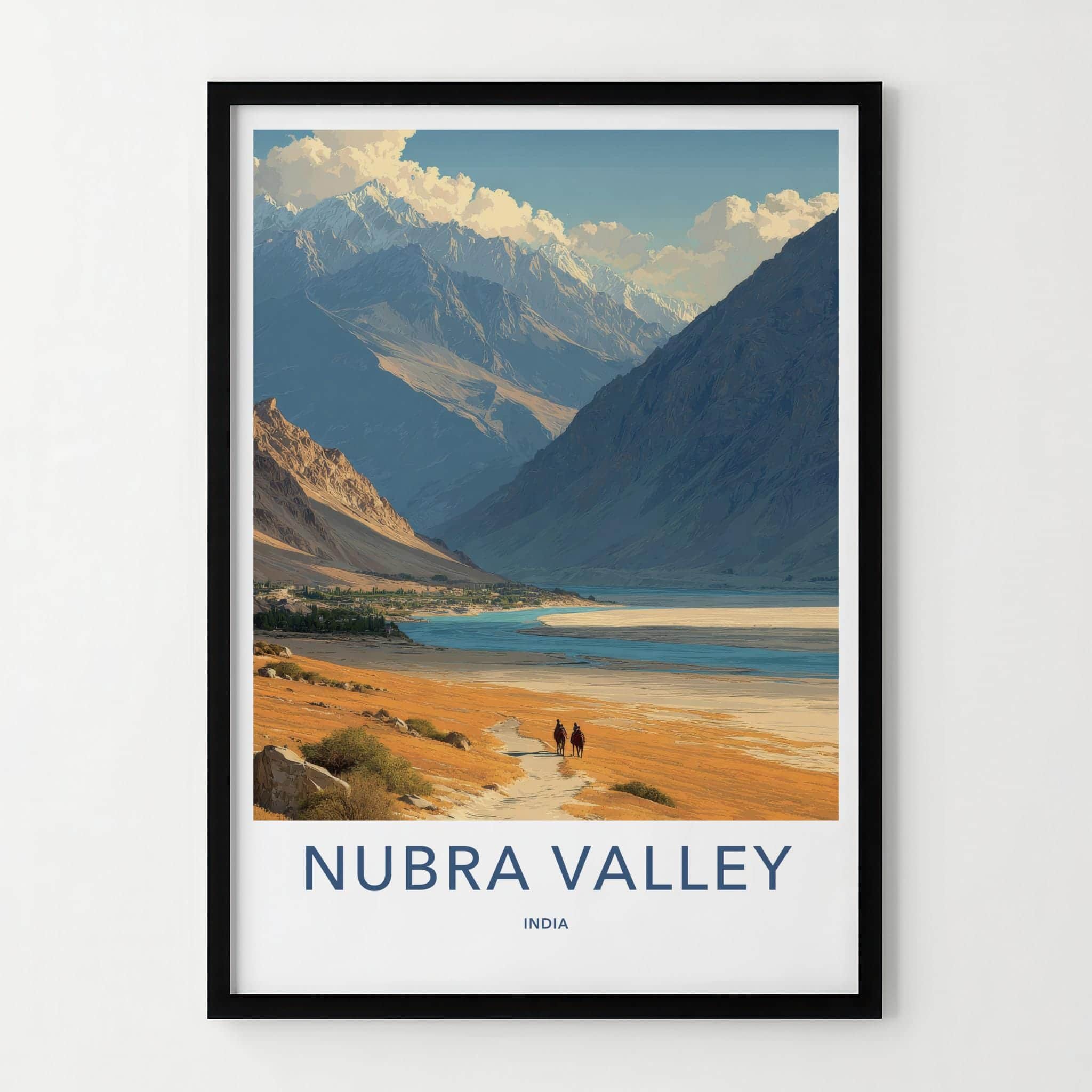Nubra Valley Poster - India Travel Art - Ladakh Riders River Valley Home Decor