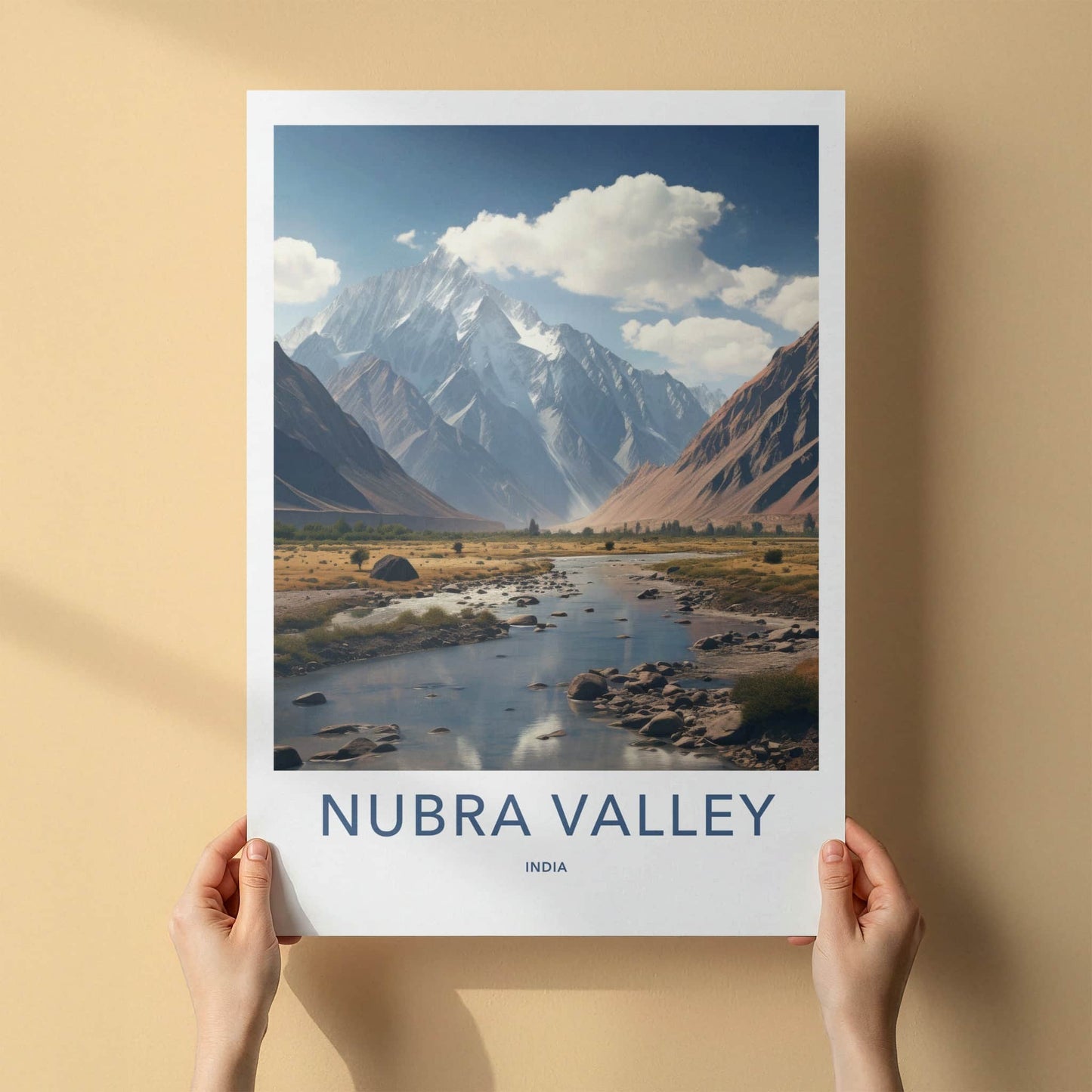 Nubra Valley Poster - India Travel Art - Ladakh River Mountain Valley Home Decor