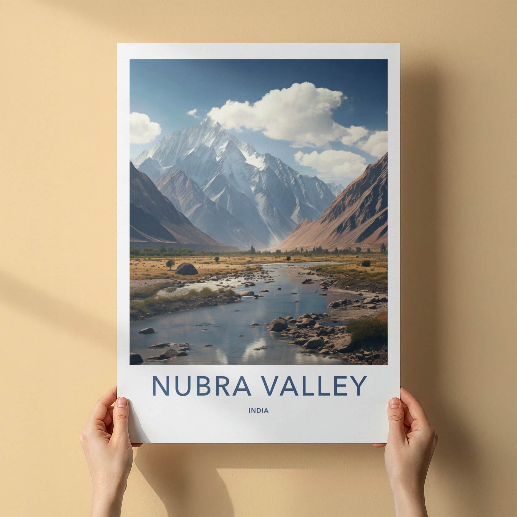 Nubra Valley Poster - India Travel Art - Ladakh River Mountain Valley Home Decor