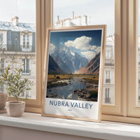 Nubra Valley Poster - India Travel Art - Ladakh River Mountain Valley Home Decor