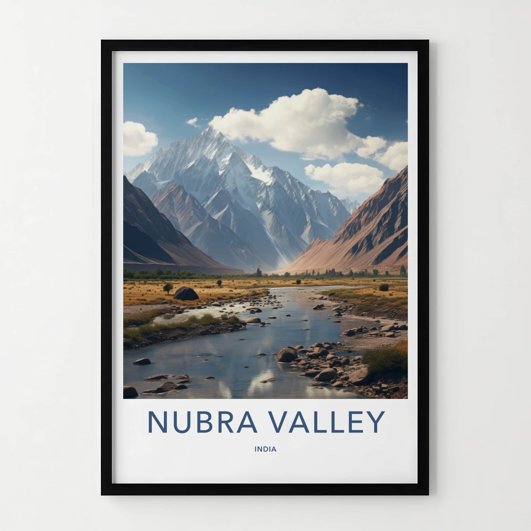 Nubra Valley Poster - India Travel Art - Ladakh River Mountain Valley Home Decor