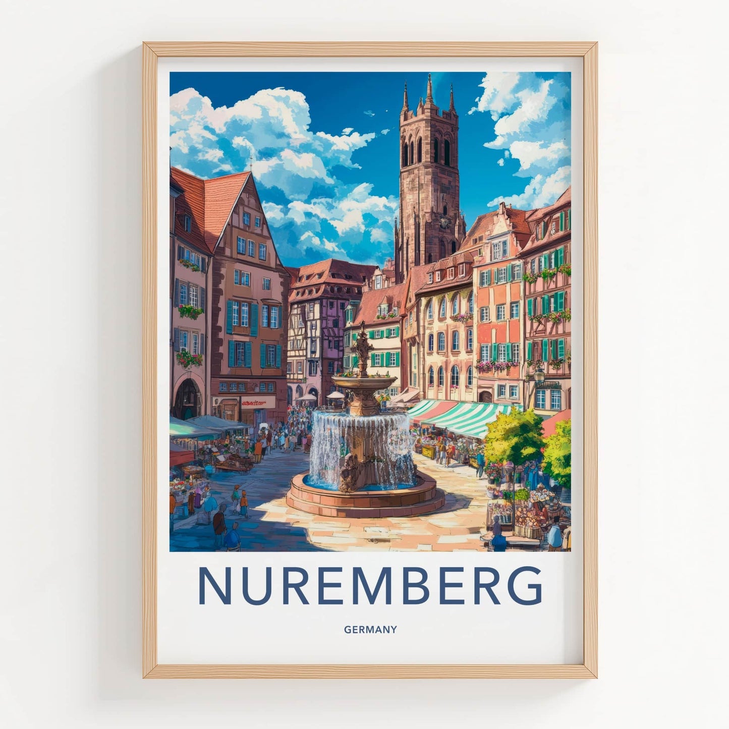 Nuremberg Poster - Germany Travel Art - Historic Market Fountain Home Decor