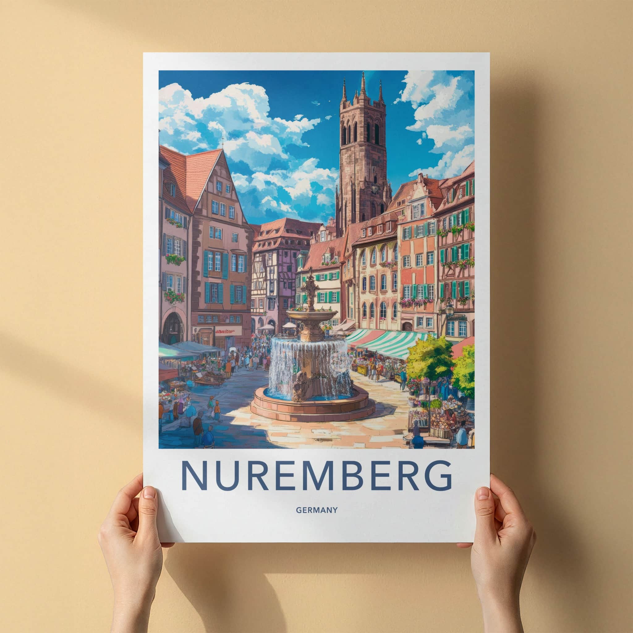 Nuremberg Poster - Germany Travel Art - Historic Market Fountain Home Decor
