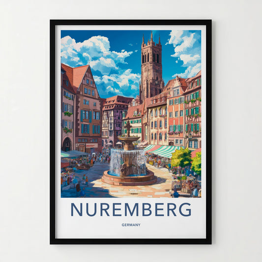 Nuremberg Poster - Germany Travel Art - Historic Market Fountain Home Decor