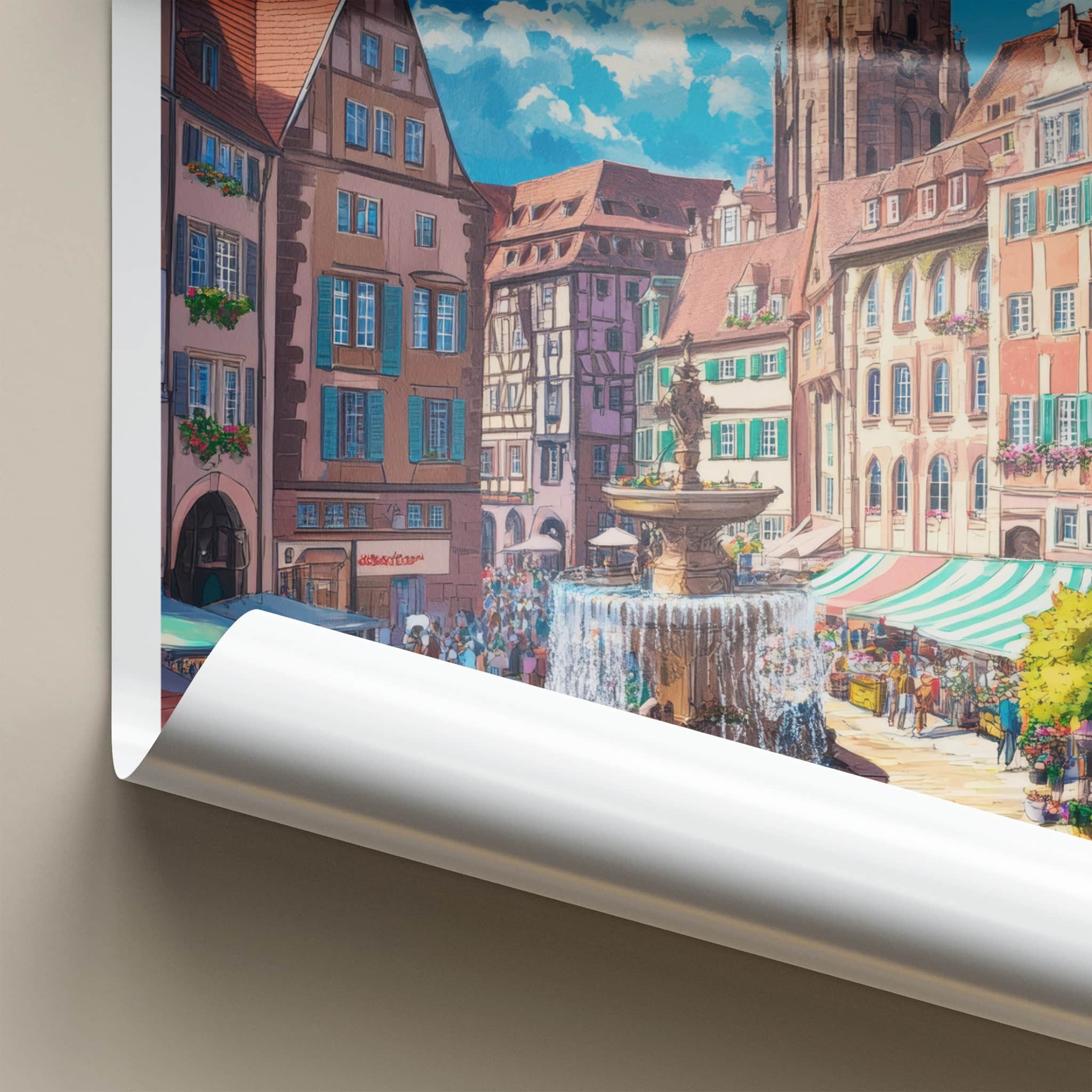 Nuremberg Poster - Germany Travel Art - Historic Market Fountain Home Decor