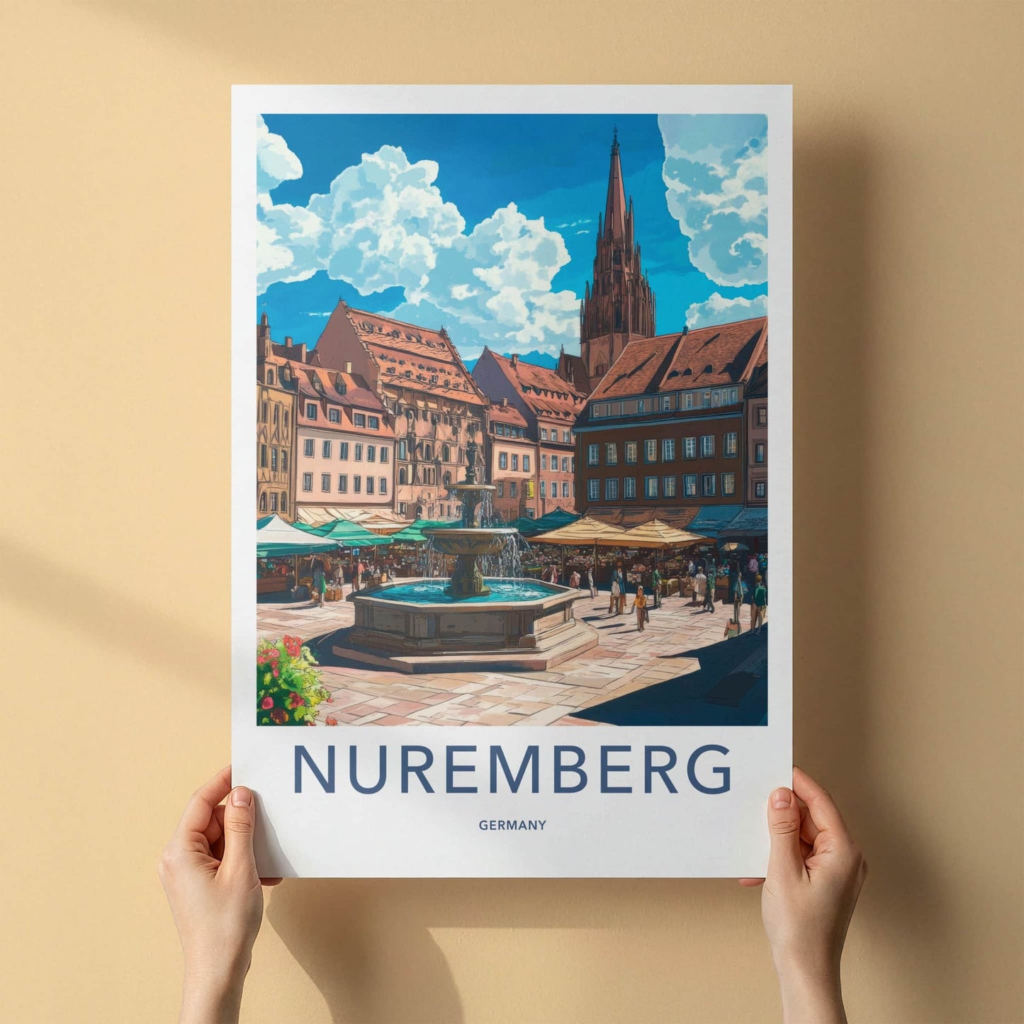 Nuremberg Poster - Germany Travel Art - Historic Square Fountain Home Decor