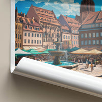 Nuremberg Poster - Germany Travel Art - Historic Square Fountain Home Decor
