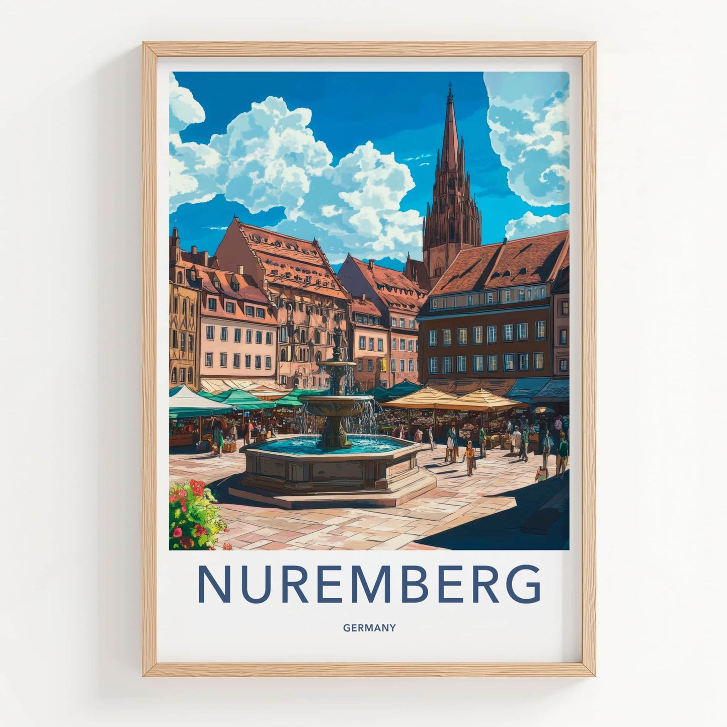Nuremberg Poster - Germany Travel Art - Historic Square Fountain Home Decor