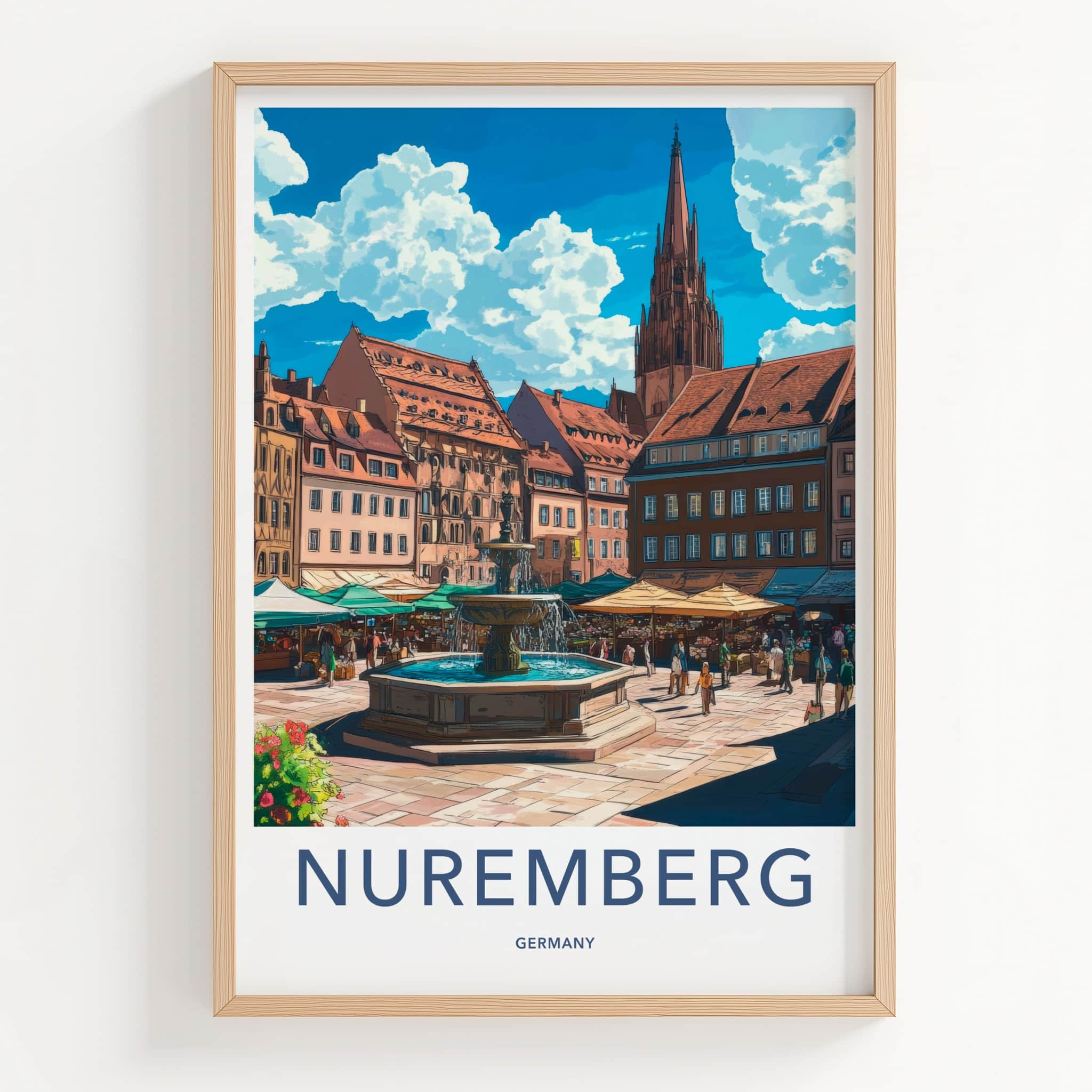 Nuremberg Poster - Germany Travel Art - Historic Square Fountain Home Decor