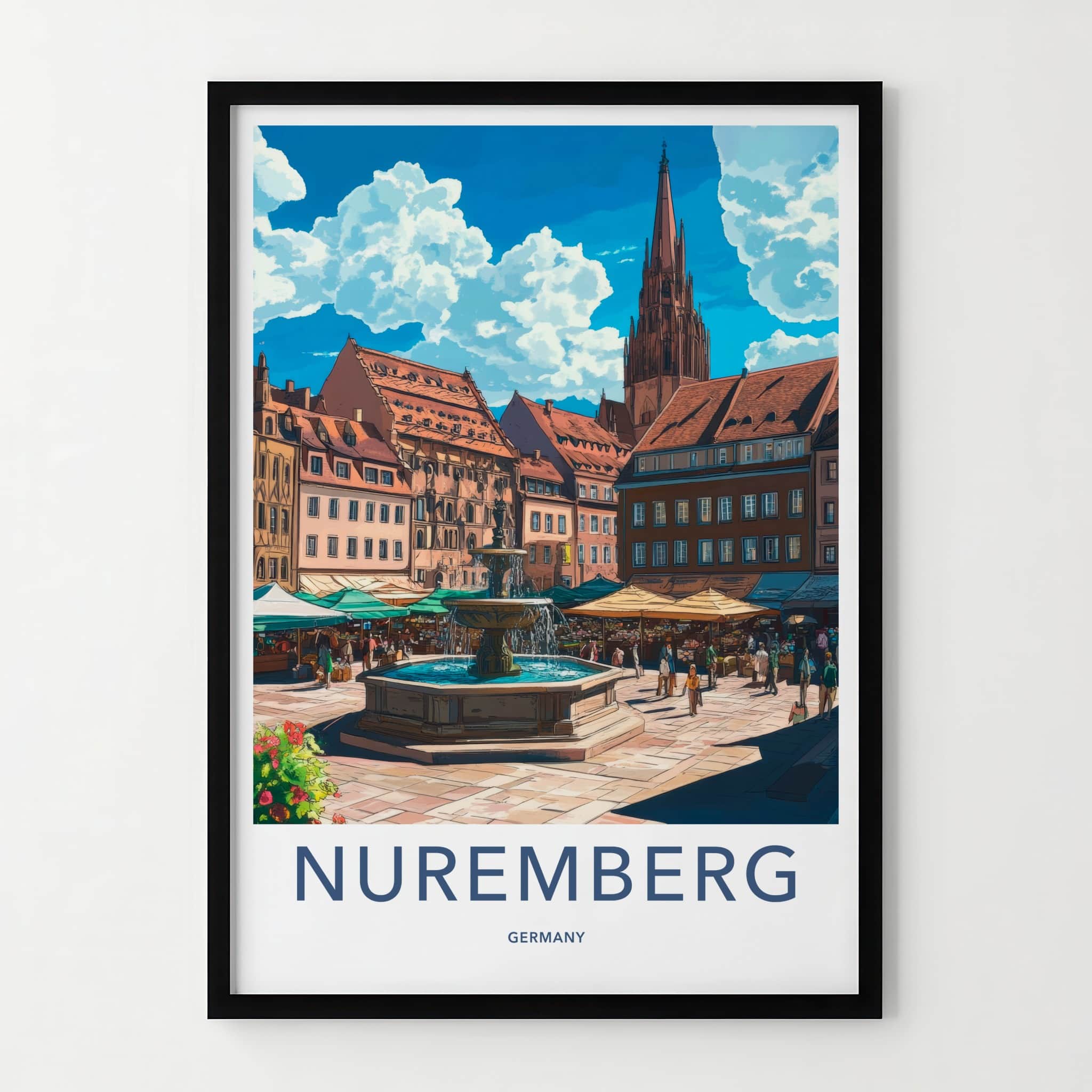 Nuremberg Poster - Germany Travel Art - Historic Square Fountain Home Decor