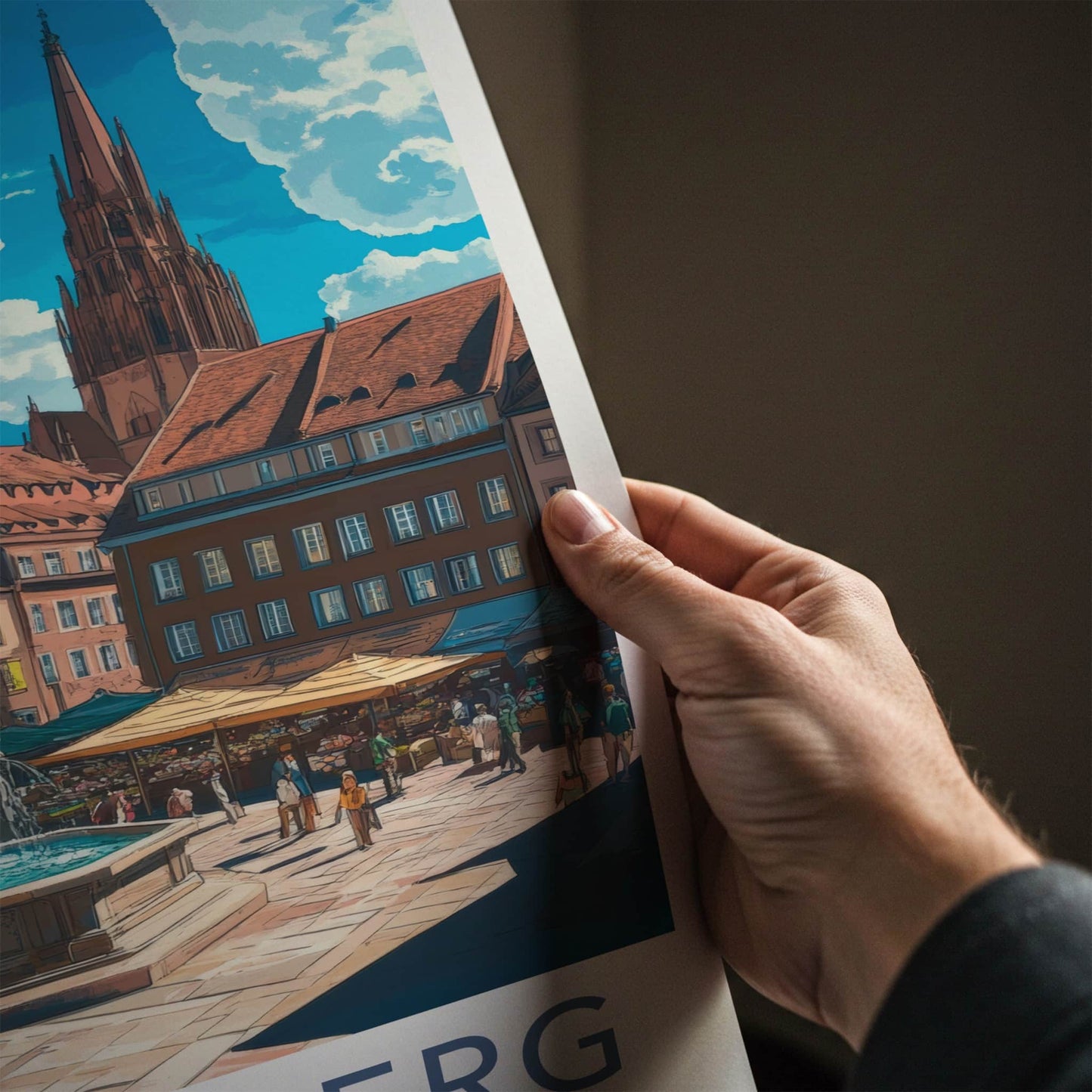 Nuremberg Poster - Germany Travel Art - Historic Square Fountain Home Decor